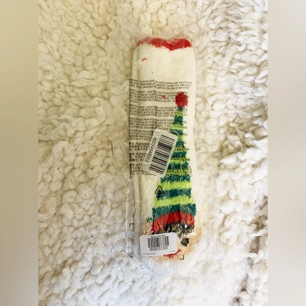 3/$20 Old Navy NEW White Cozy Long Socks with Festive Holiday Elf
